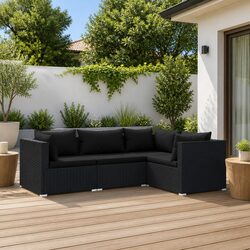 Durable 4 Piece Garden Lounge Set with Black Cushions