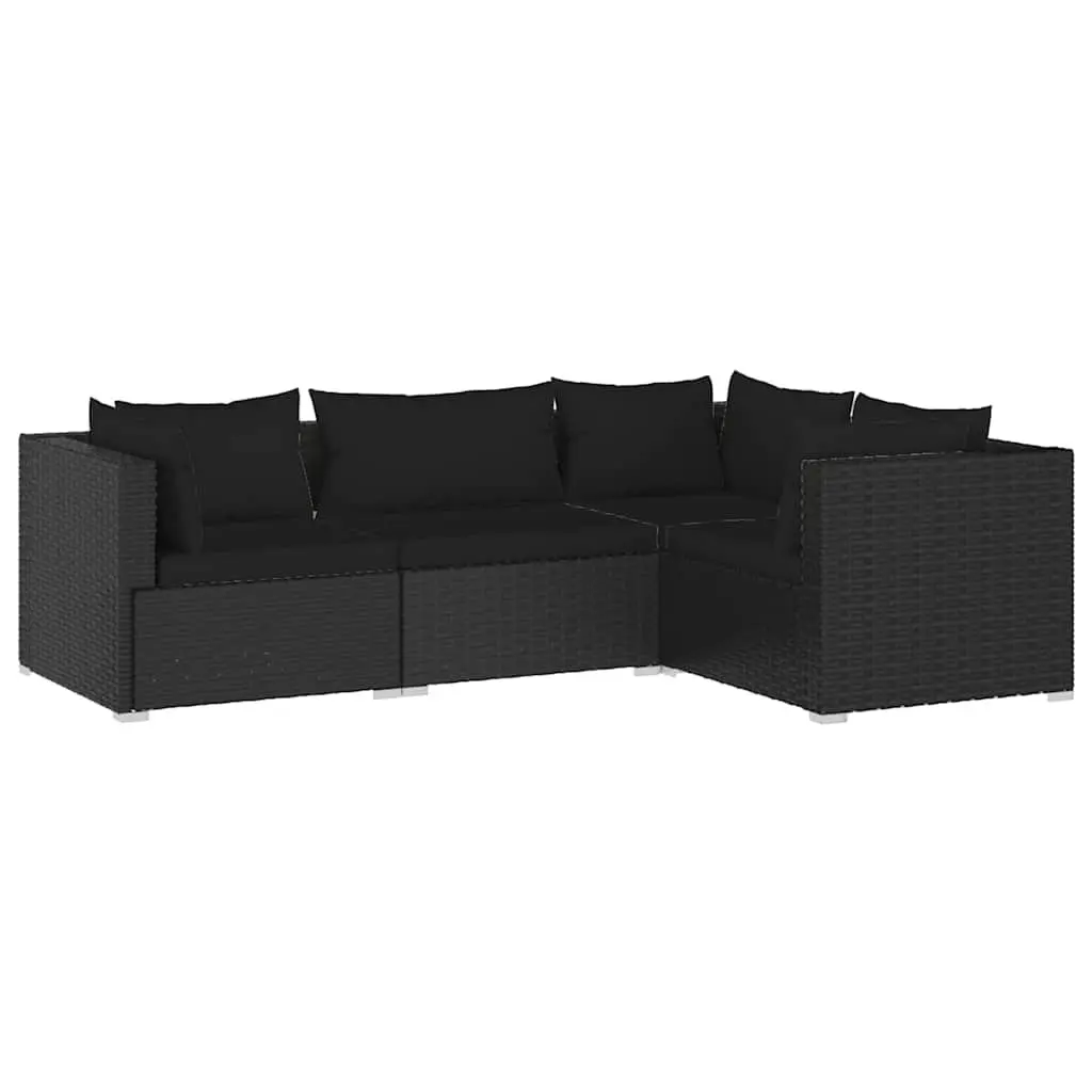 Garden Lounge Set Modular PE Rattan Steel Frame Black 4 Piece