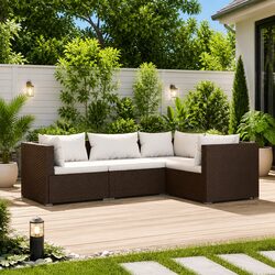 Durable 4 Piece Garden Lounge Set with Cushions in Brown