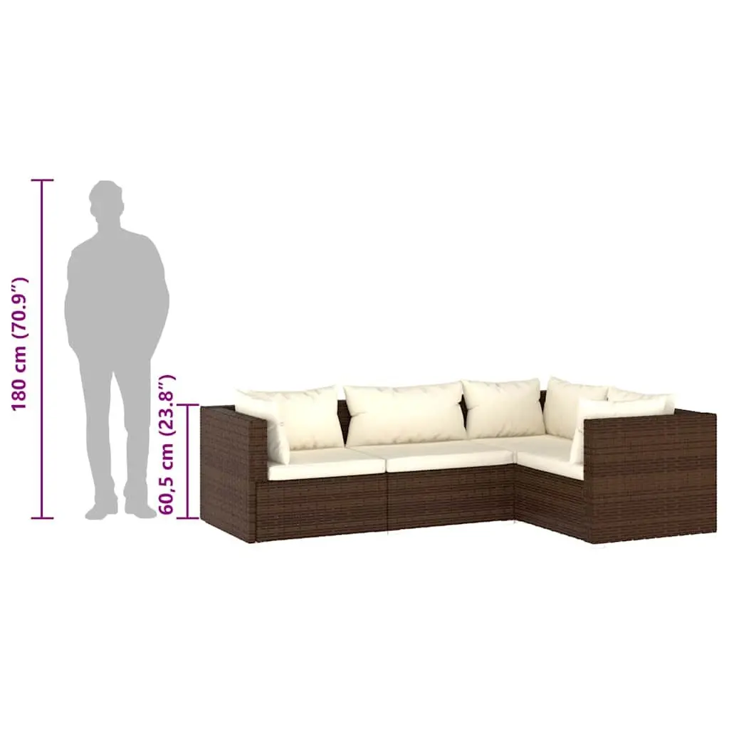 4 Piece Garden Lounge Set Poly Rattan Brown