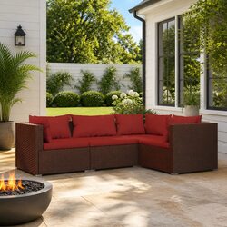 Sturdy Brown 4-Piece Outdoor Lounge Set with Cushions