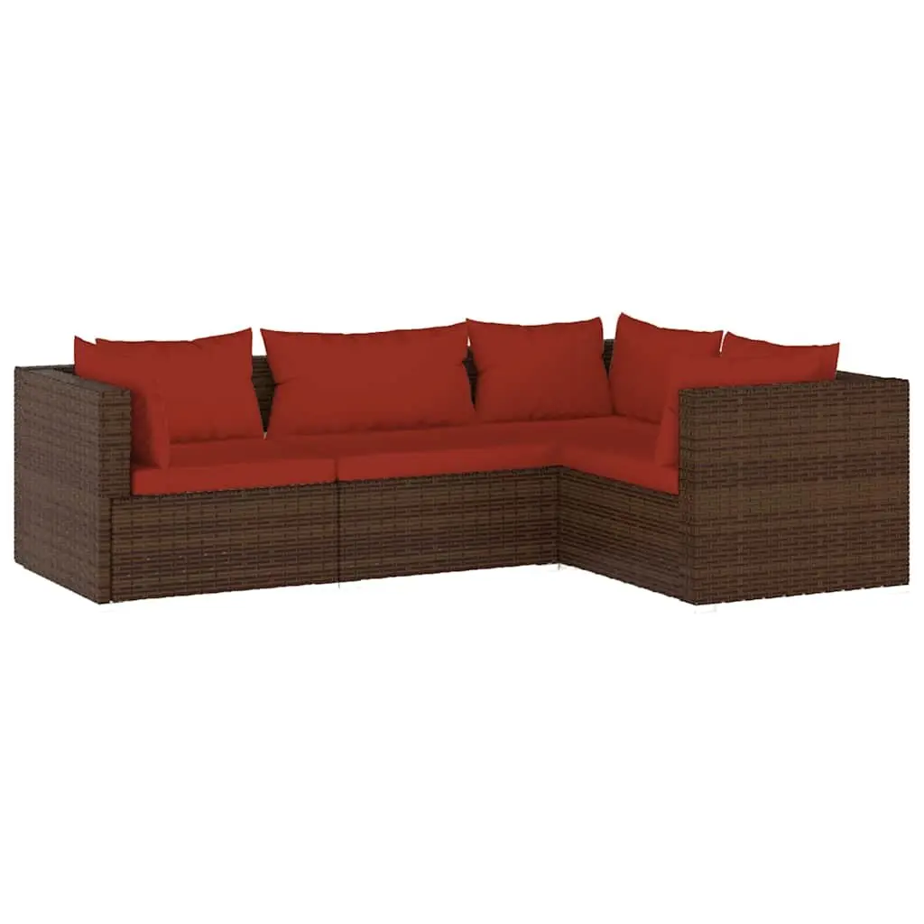 Garden Lounge Set Poly Rattan Brown 4 Piece Outdoor Furniture with Cushions