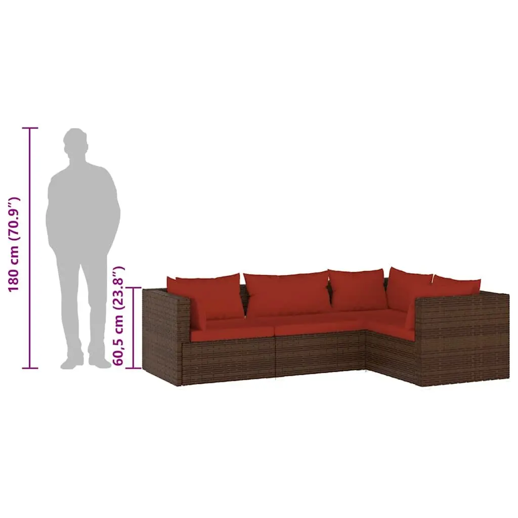 Garden Lounge Set Poly Rattan Brown 4 Piece Outdoor Furniture with Cushions