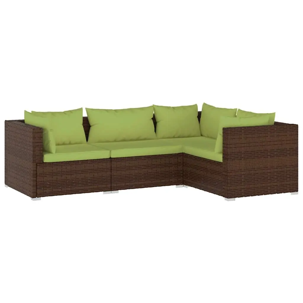 4 Piece Garden Lounge Set Powder Coating Steel Waterproof PE Rattan Brown