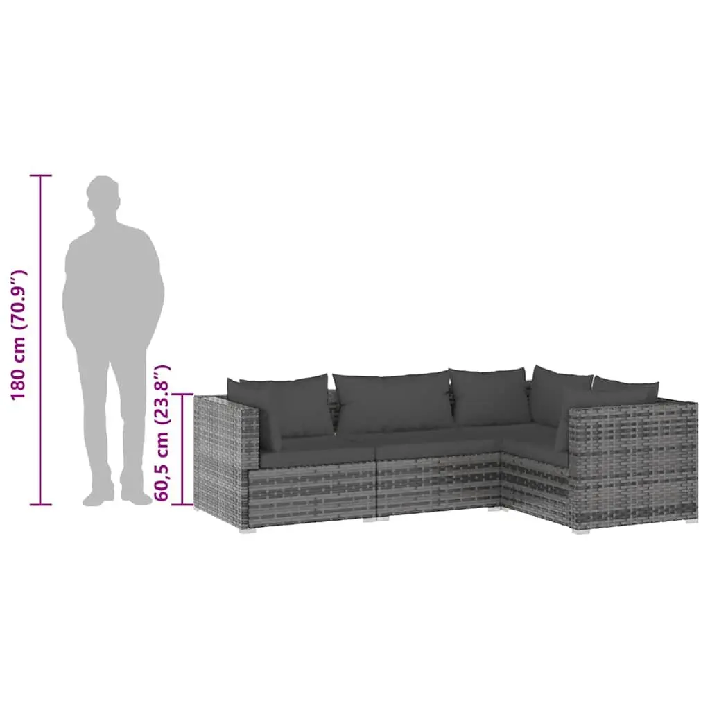 4 Piece Garden Lounge Set Poly Rattan Grey
