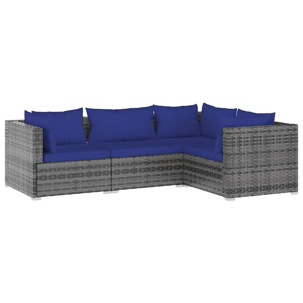 Garden Lounge Set PE Rattan Modular 4 Piece Grey Outdoor Patio Furniture