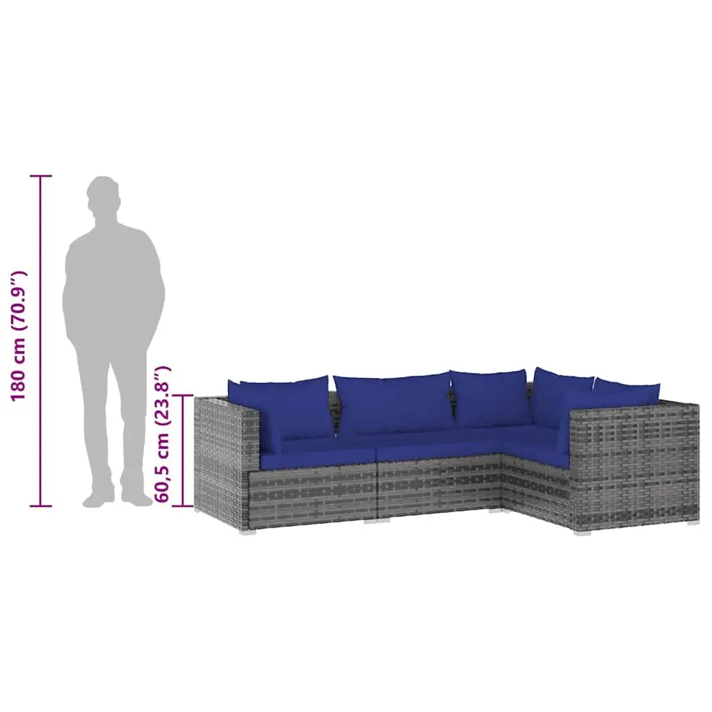 Garden Lounge Set PE Rattan Modular 4 Piece Grey Outdoor Patio Furniture