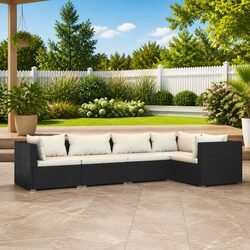 Durable 5 Piece Black PE Rattan Modular Garden Lounge Set