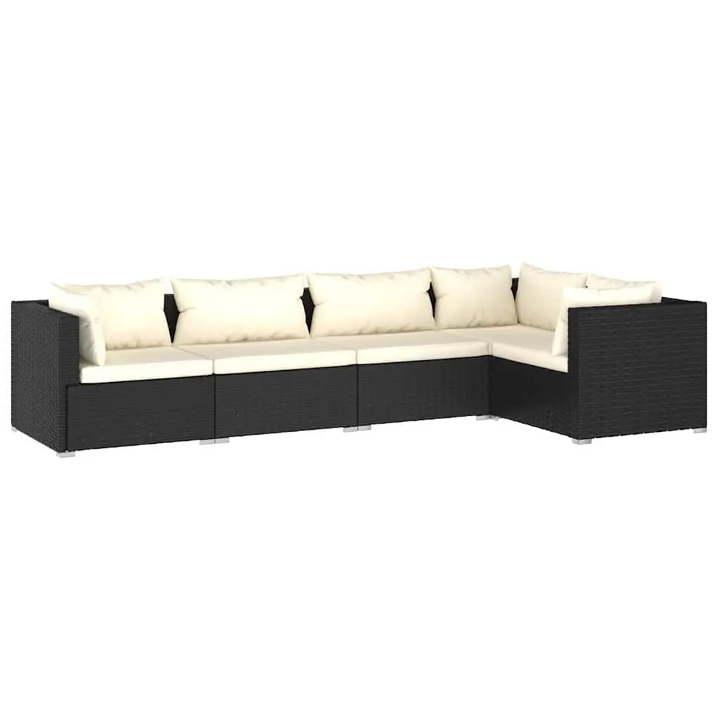5 Piece Garden Lounge Set PE Rattan Modular Sofa Black