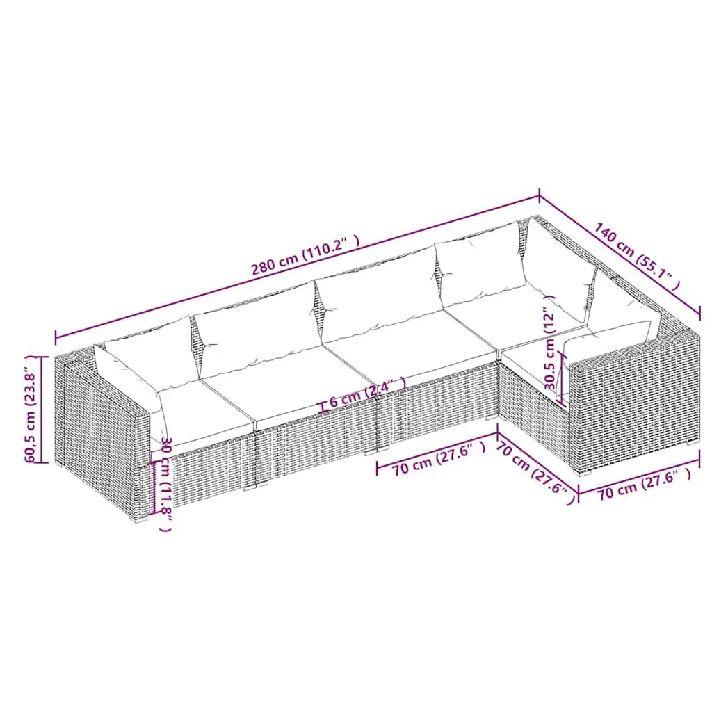 5 Piece Modular Sofa Set for Outdoor Relaxation