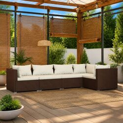 5 Piece Outdoor Lounge Set in Brown Poly Rattan