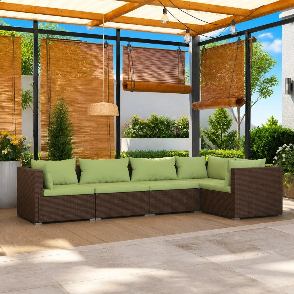 Garden Lounge Set Steel Brown 5 Piece Outdoor Patio Furniture with Cushions