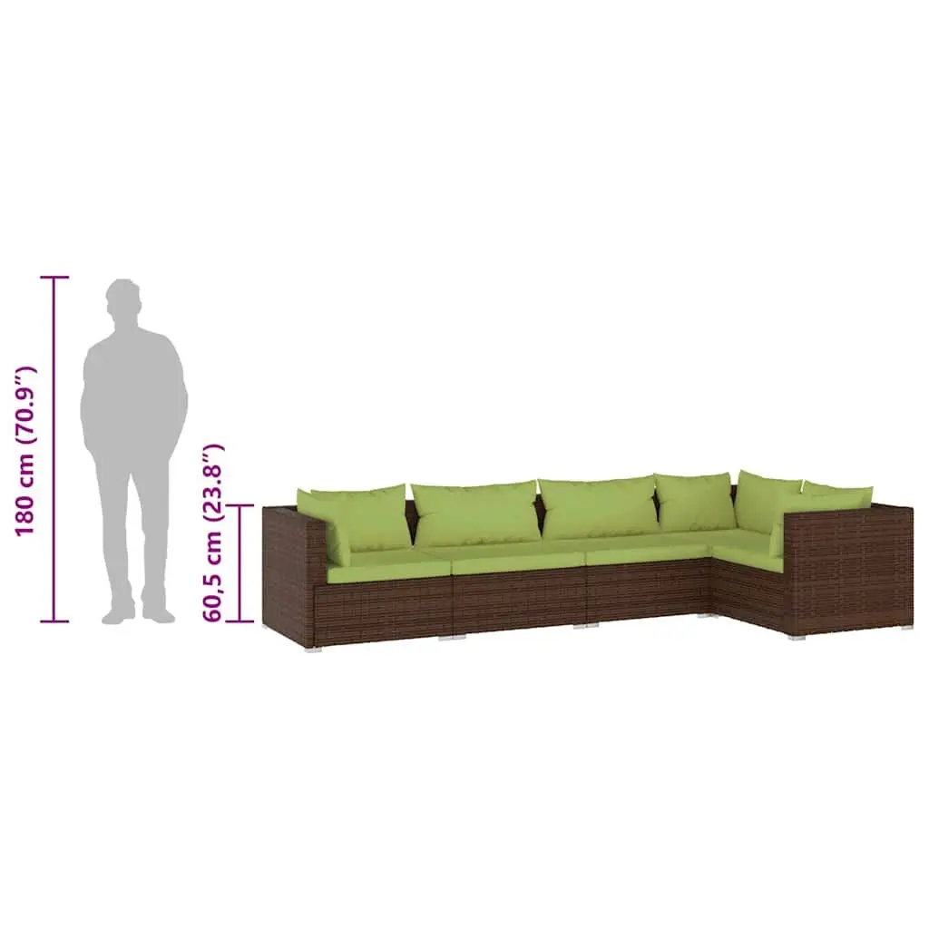 Garden Lounge Set Steel Brown 5 Piece Outdoor Patio Furniture with Cushions