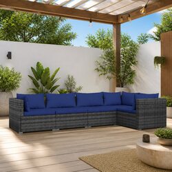 Sturdy 5-Piece Poly Rattan Garden Lounge Set in Grey with Cushions