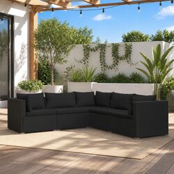Durable 5 Piece Black Poly Rattan Garden Lounge Set