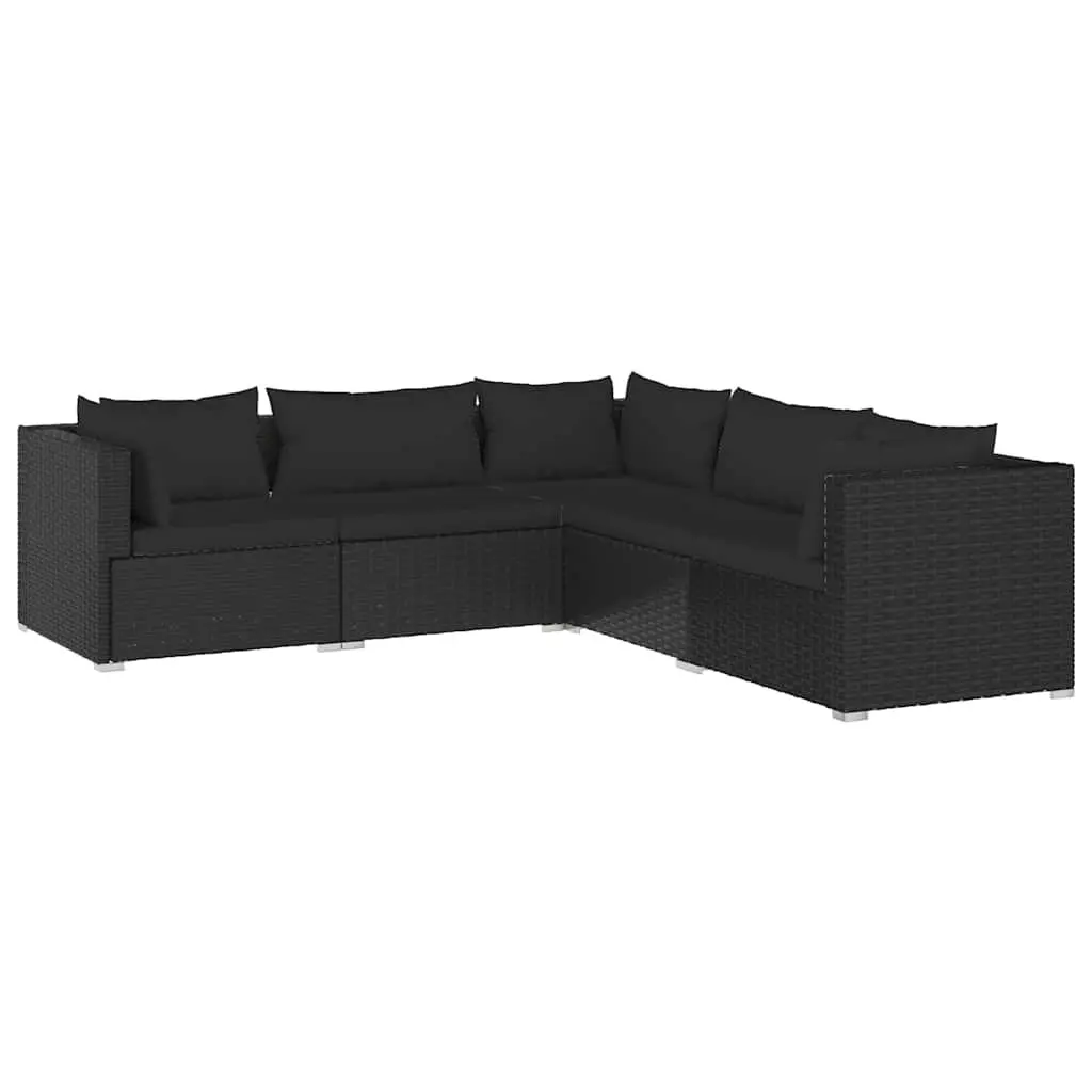 5 Piece Garden Lounge Set Black Poly Rattan Outdoor Furniture