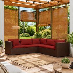 Durable 5 Piece Brown Garden Lounge Set with Cushions