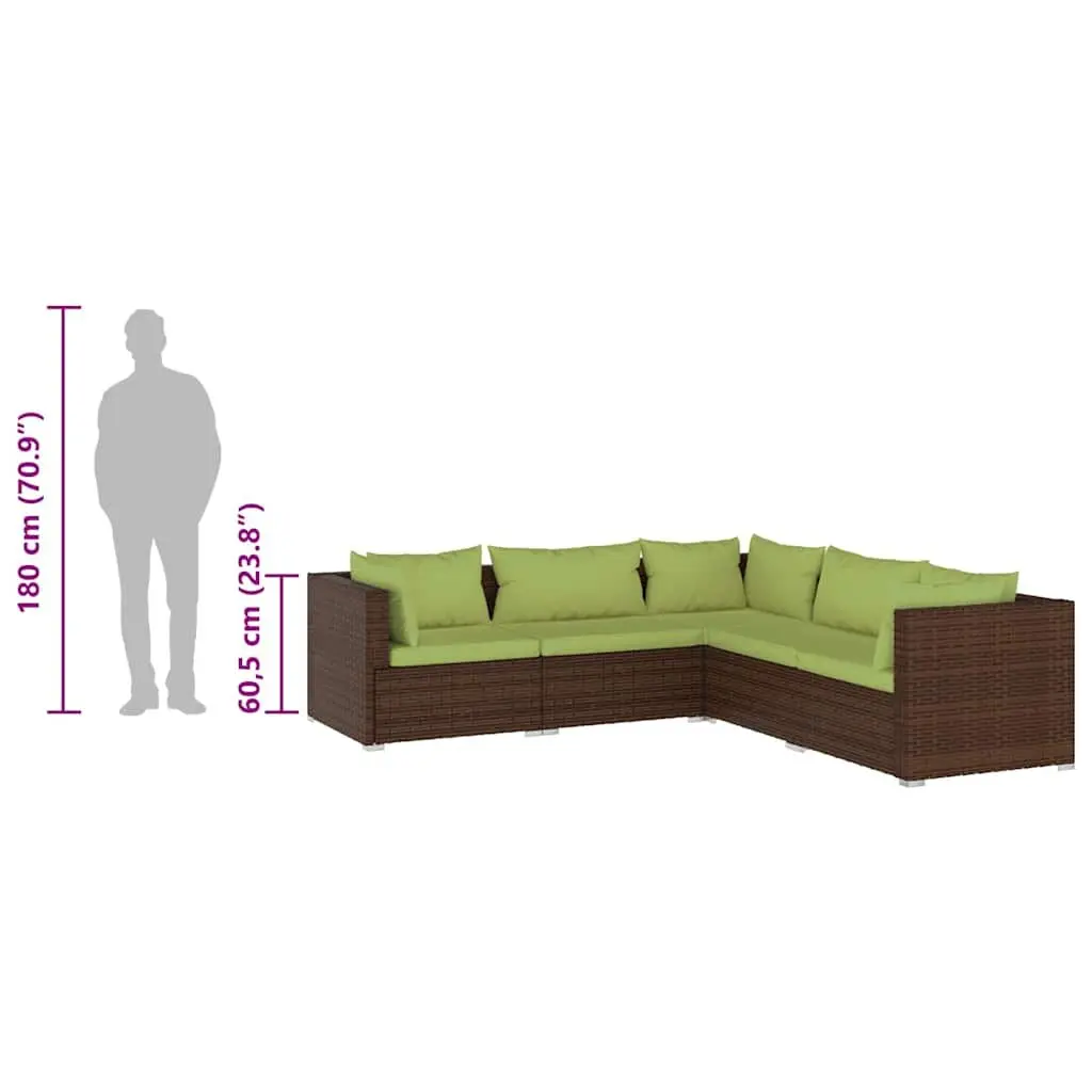 5 Piece Garden Lounge Set PE Rattan Sofa Cushions Brown