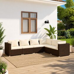 Poly Rattan 6-Piece Outdoor Lounge Set in Brown