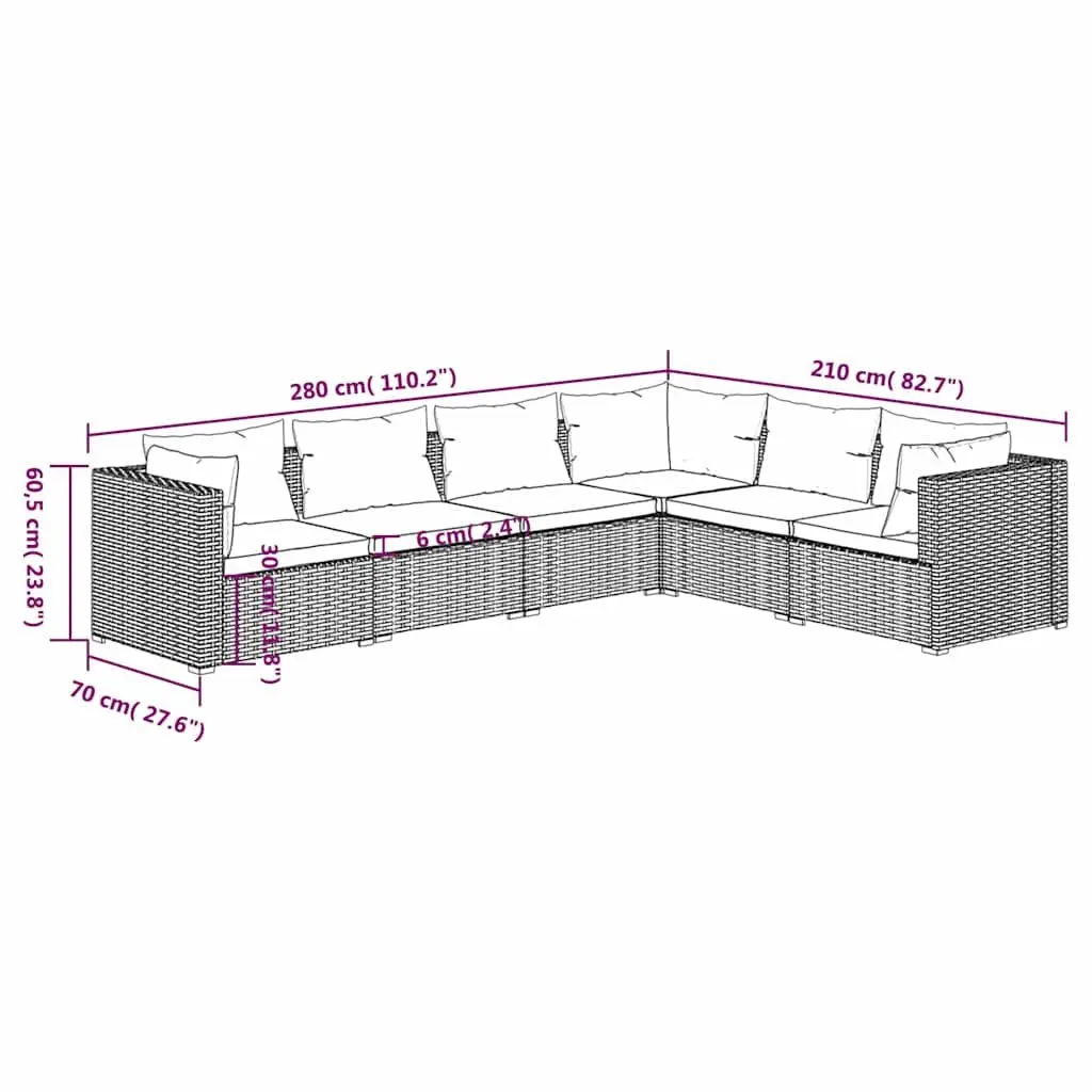 6-Piece Modular Rattan Garden Lounge Set in Grey