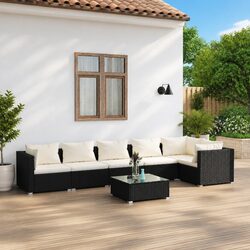 7-Piece Black Modular Rattan Sofa for Outdoor Relaxation