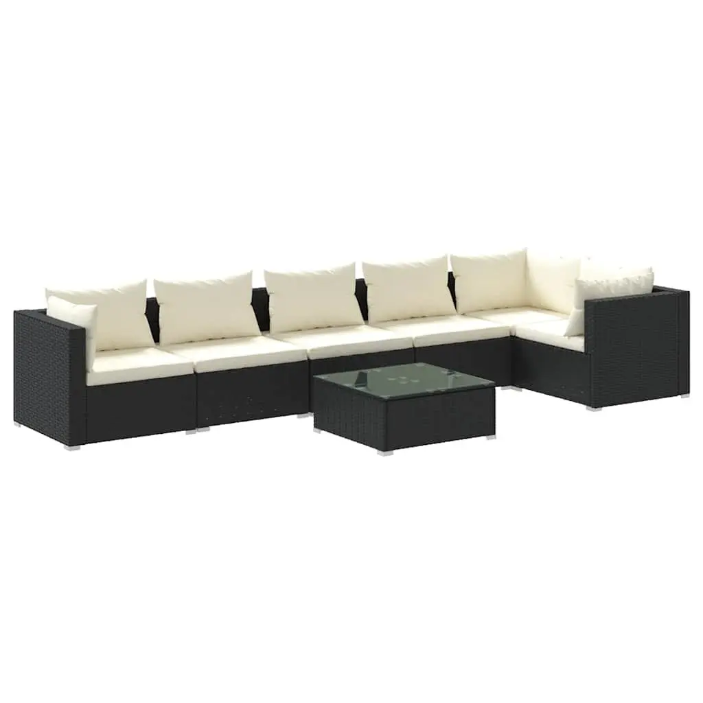 Garden Lounge Set Modular Waterproof PE Rattan 7 Piece Outdoor Patio Furniture Black