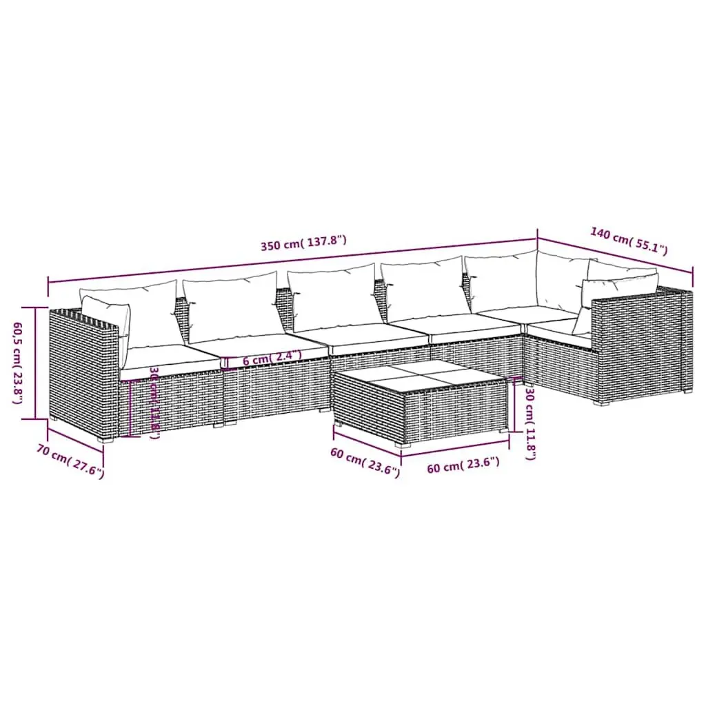 Garden Lounge Set Modular Waterproof PE Rattan 7 Piece Outdoor Patio Furniture Black