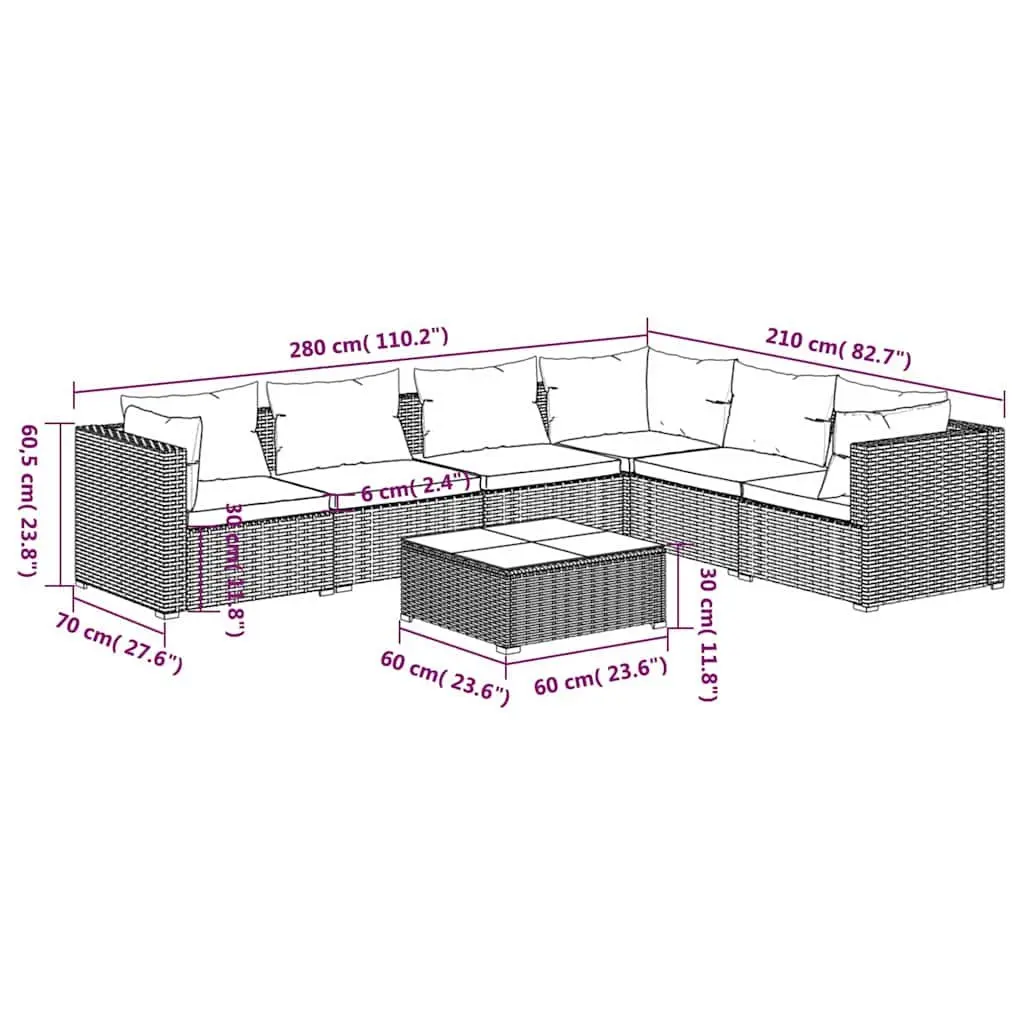 7 Piece Modular Garden Lounge Set in Black