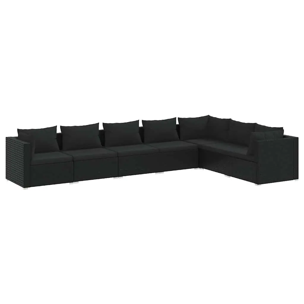 7 Piece Garden Lounge Set Poly Rattan Waterproof PE Black Steel Frame with Cushions