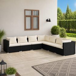 7-Piece Modular Black Garden Lounge Set for Comfort