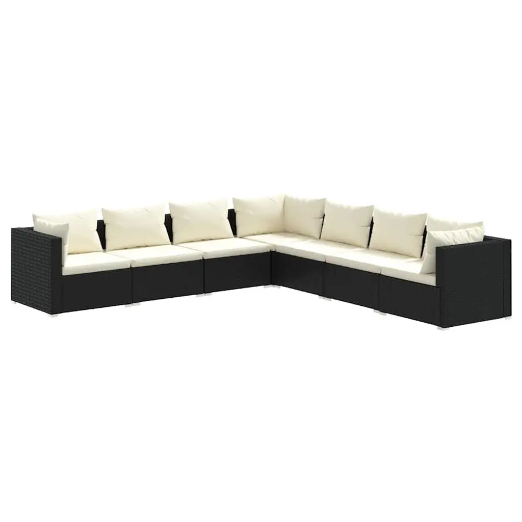 7 Piece Garden Lounge Set PE Rattan Modular Black