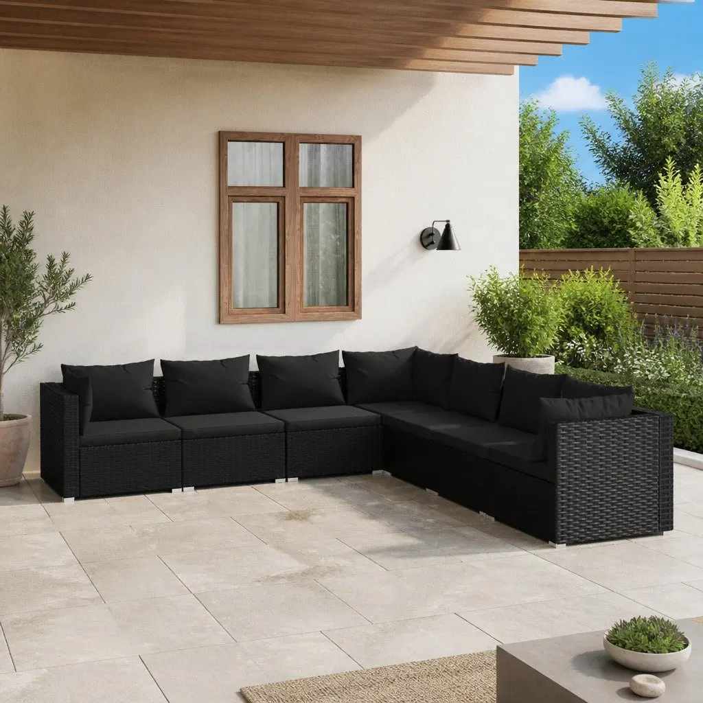 7 Piece Garden Lounge Set PE Rattan Modular Sofa Black