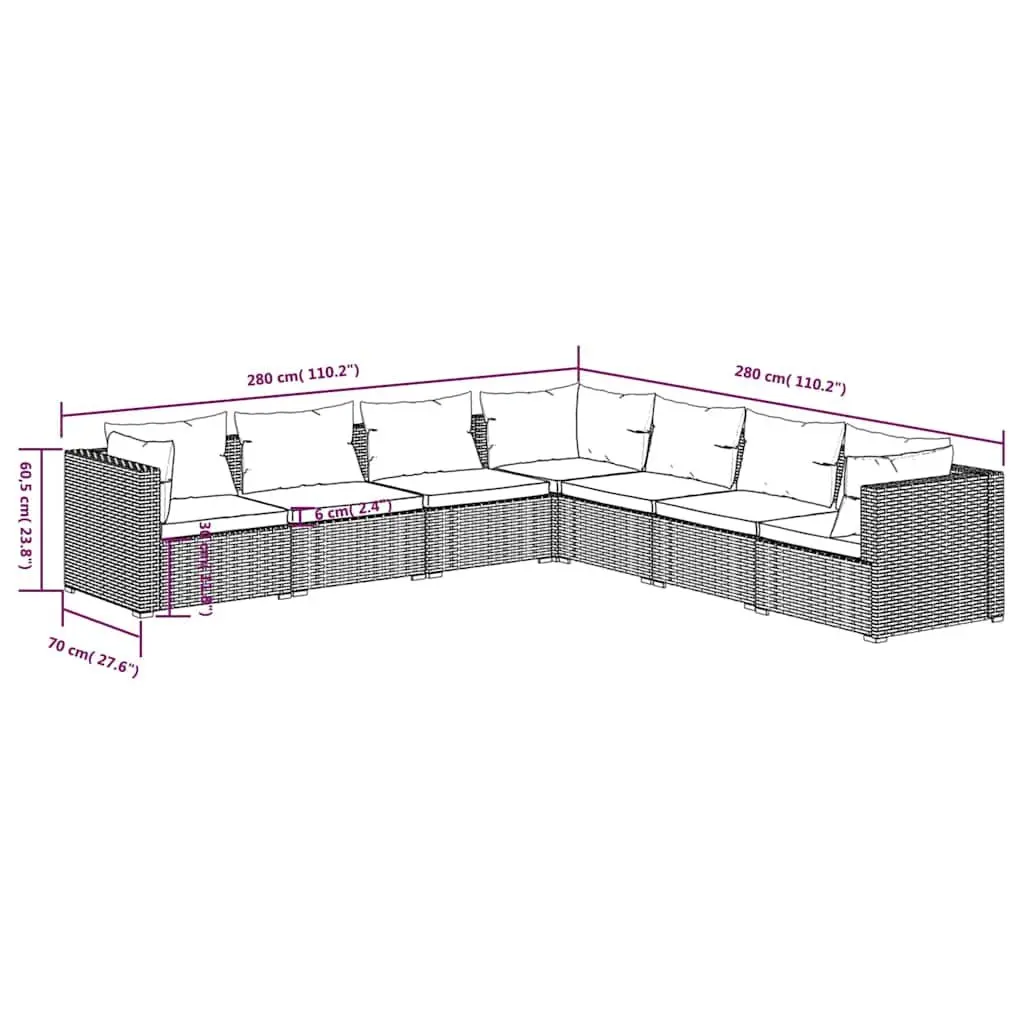 7 Piece Garden Lounge Set PE Rattan Modular Sofa Black