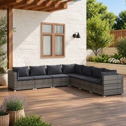 Durable 7 Piece Garden Lounge Set with Cushions in Grey