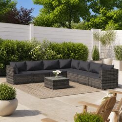 Durable 8 Piece Grey Poly Rattan Garden Lounge Set