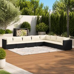 8-Piece Black Outdoor Garden Lounge Set with Modular Design