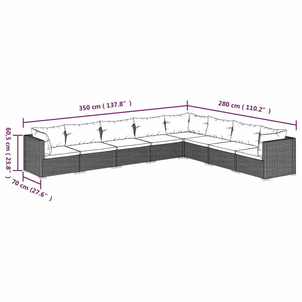 Outdoor Lounge Set PE Rattan 8 Piece Modular Sofa Black