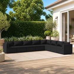 Sturdy 8-Piece Black Poly Rattan Garden Lounge Set