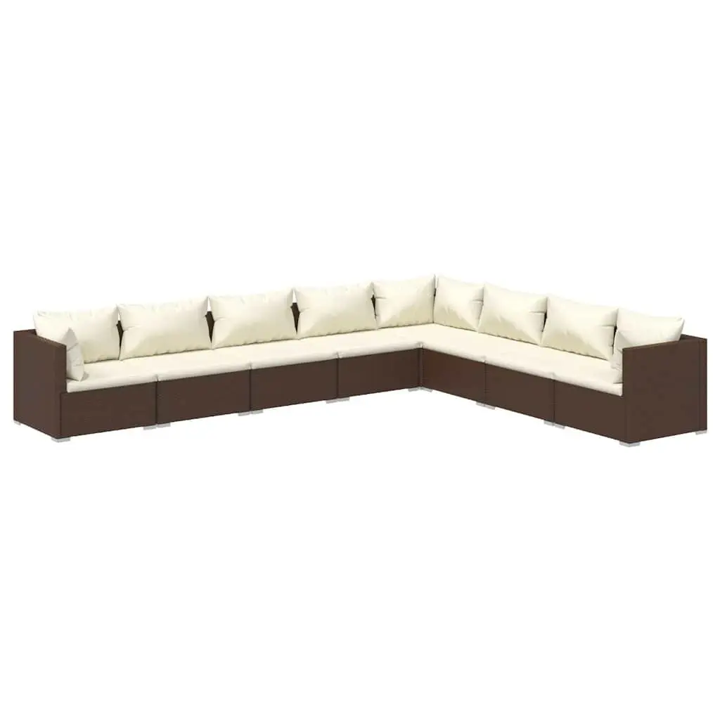 Garden Lounge Set Poly Rattan 8 Piece Outdoor Furniture Brown
