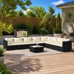 Sturdy 9 Piece Garden Lounge Set - Black Poly Rattan