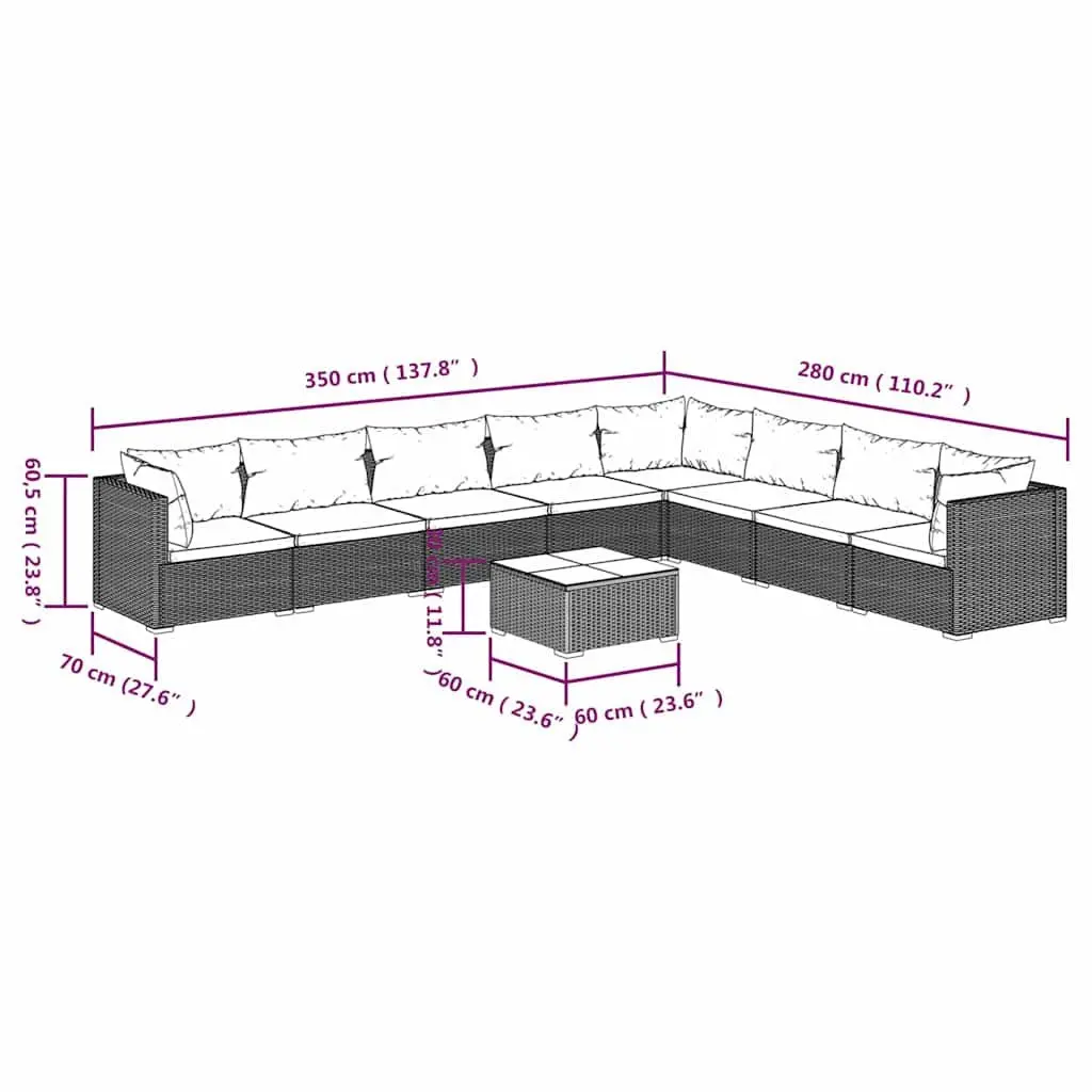 9 Piece Garden Lounge Set Outdoor Patio Furniture Black Poly Rattan with