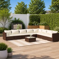 Premium 9 Piece Brown Garden Lounge Set for Outdoors