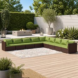 9 Piece Modular Outdoor Patio Sofa Set in Brown