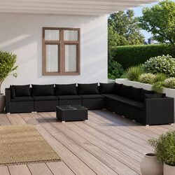 10-Piece Black Outdoor Lounge Set with Cushions