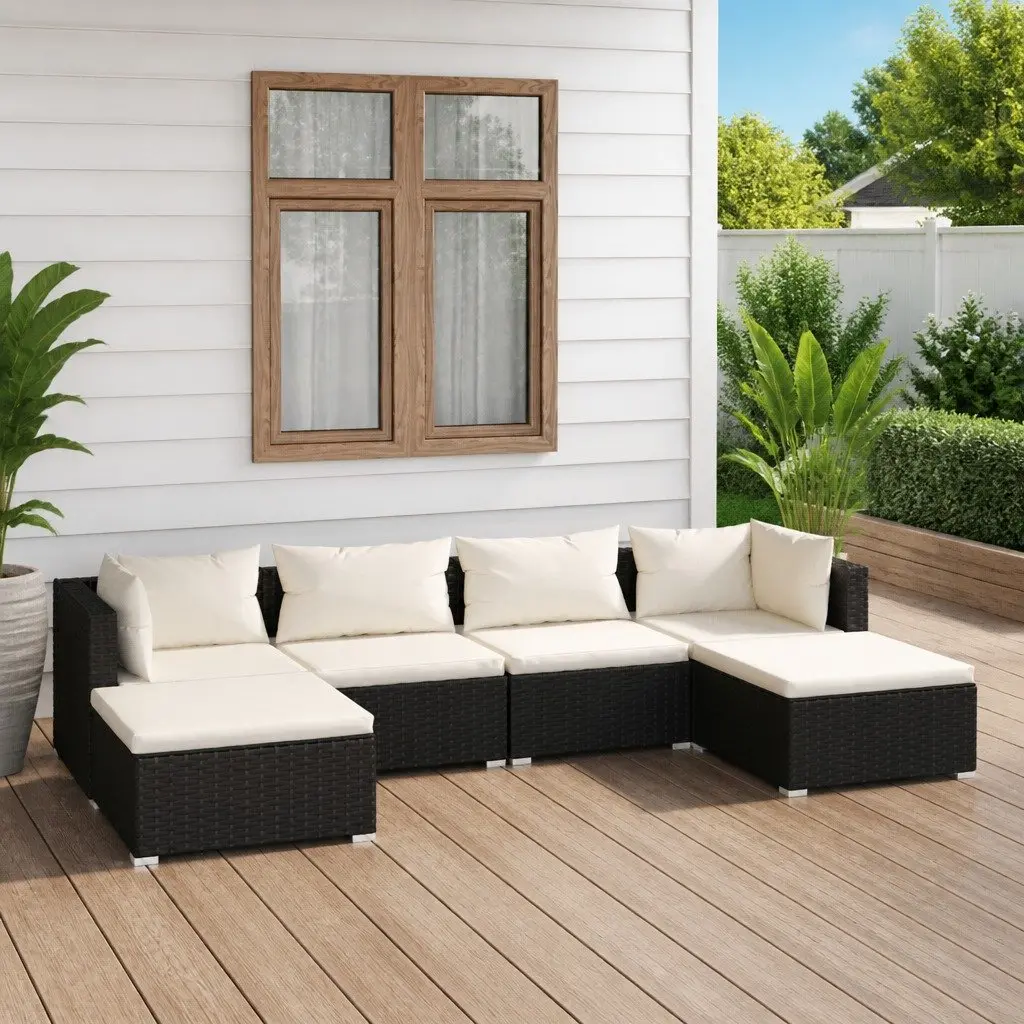 6 Piece Garden Lounge Set Poly Rattan Outdoor Furniture Black