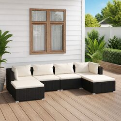 Premium 6 Piece Black Garden Lounge Set with Cushions