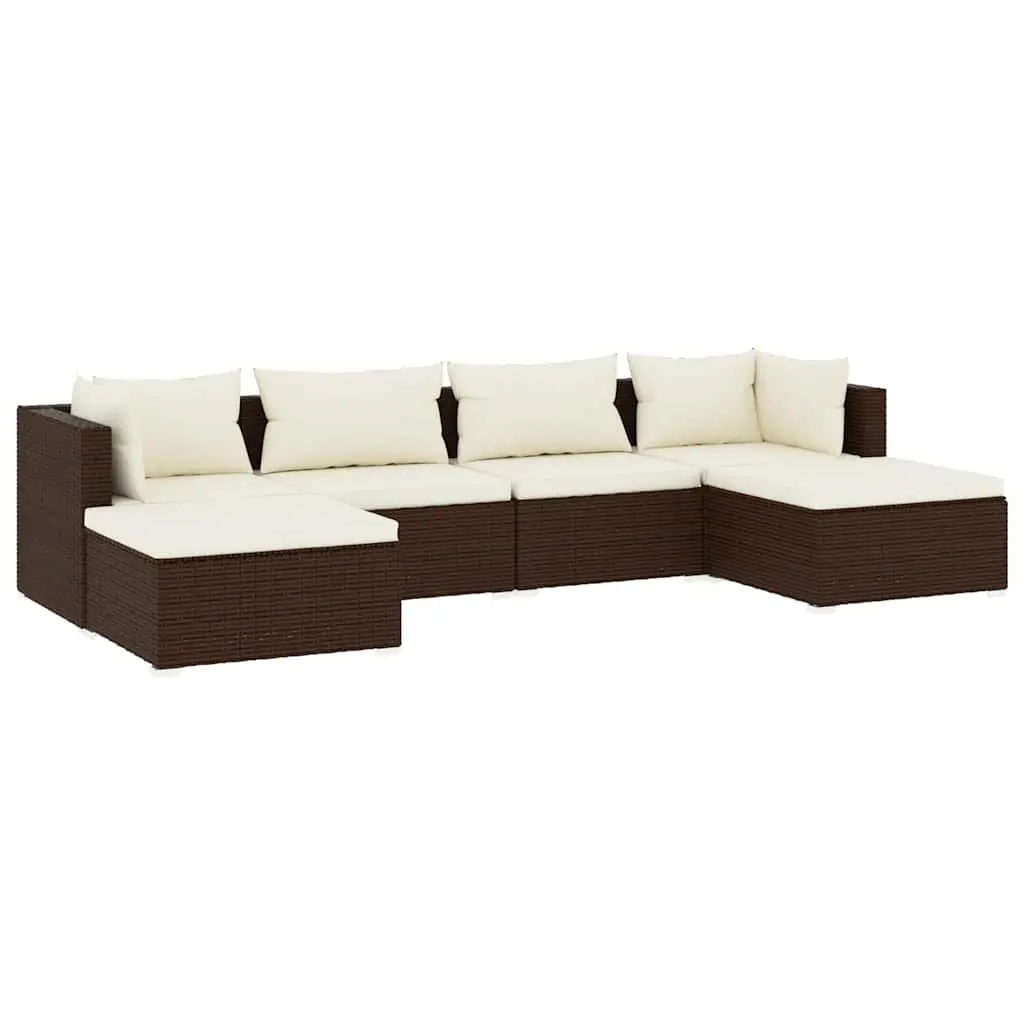 Garden Lounge Set Poly Rattan 6 Piece Outdoor Furniture with Cushions Brown