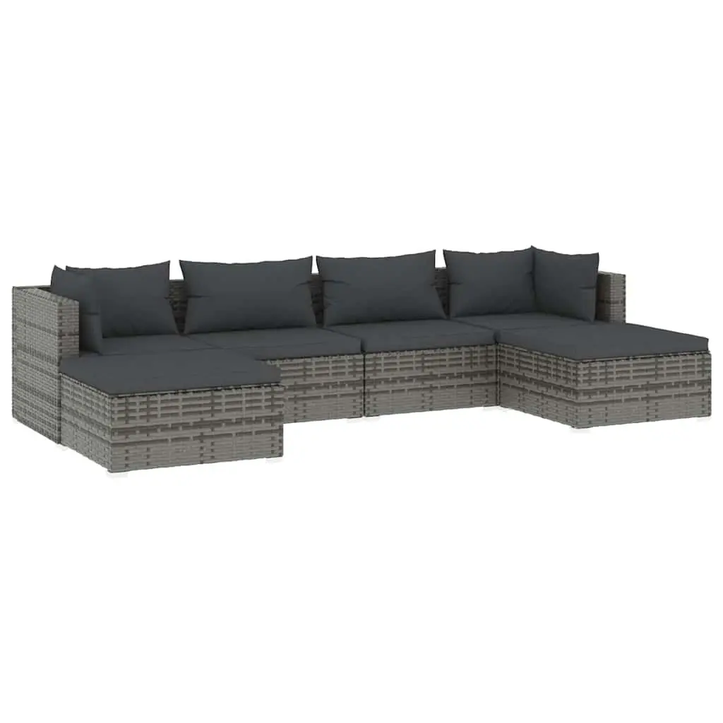 6 Piece Garden Lounge Set Poly Rattan Outdoor Patio Furniture Cushions Grey