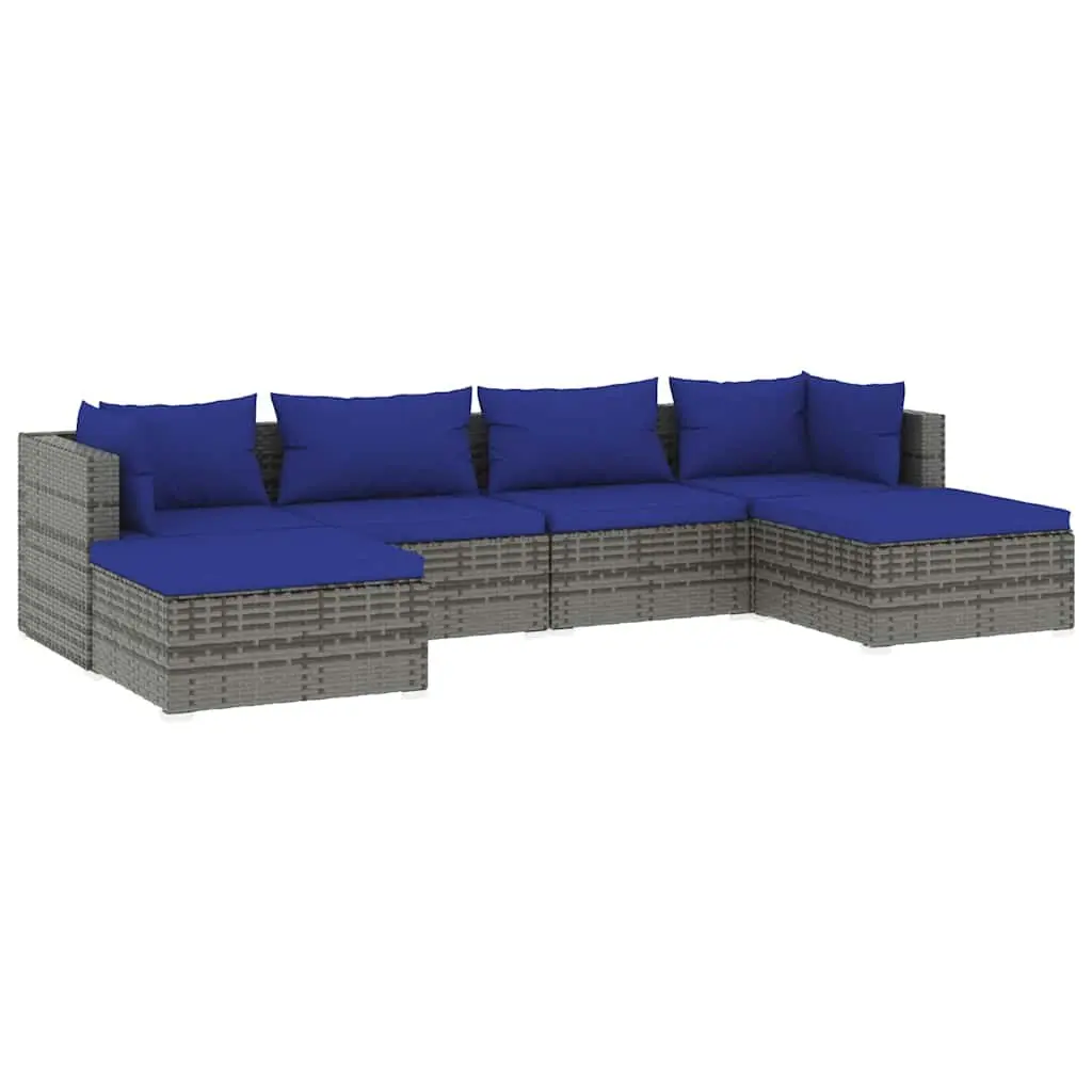 6 Piece Grey Garden Lounge Set with Cushions