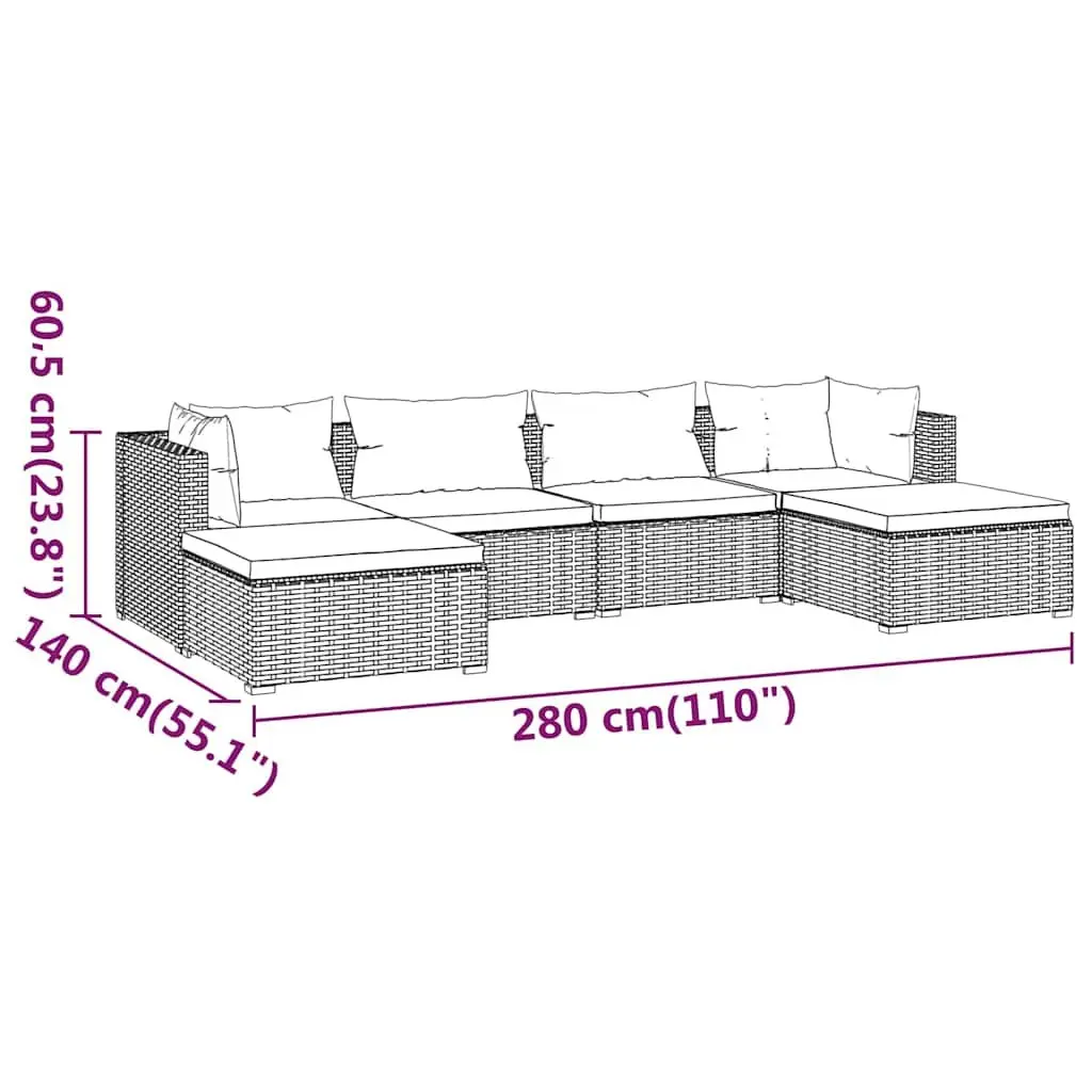 6 Piece Grey Garden Lounge Set with Cushions
